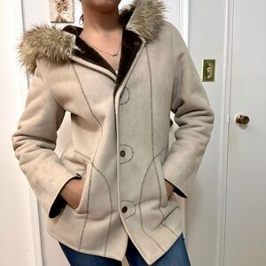 Jessica Soft Faux Fur Trim Jacket Tan Size Medium
